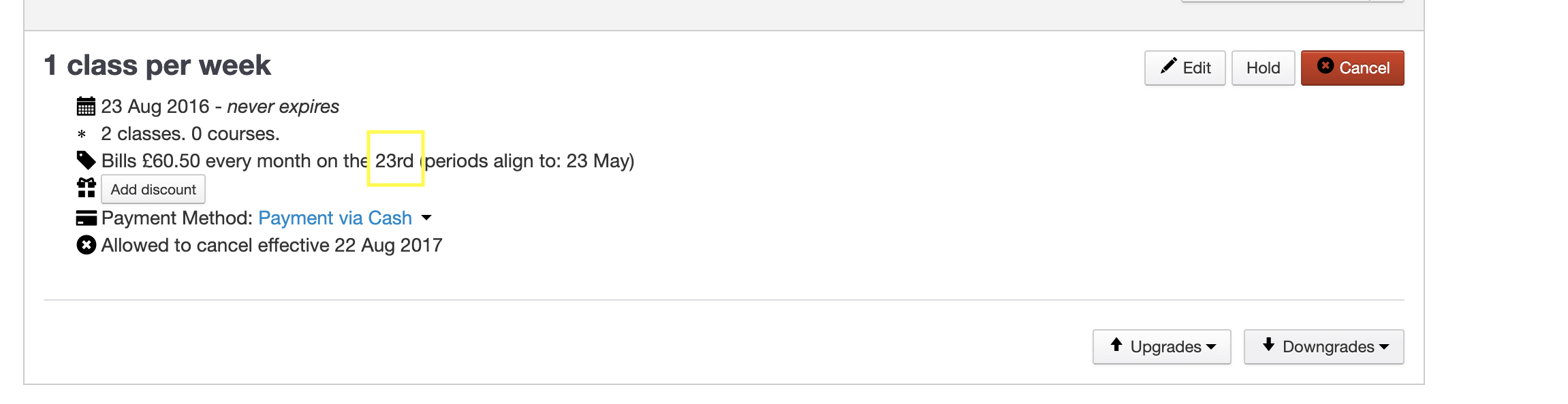 Bill date of membership highlighted