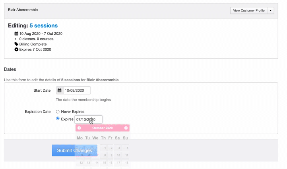 Extend the expiration date on a pack or prepaid plan for an individual customer.